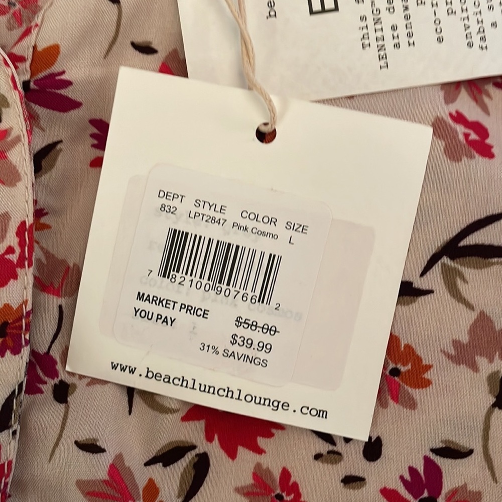 NWT BeachLunchLounge tunic. Size L. Autumn leaves print w dropped waist​ - Picture 14 of 16